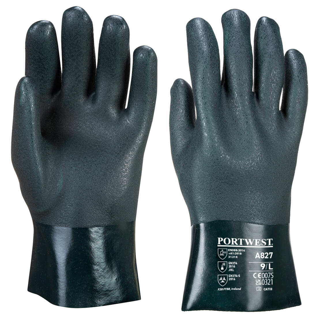 Kaksoispinnoitettu PVC hanska 27cm A827-0